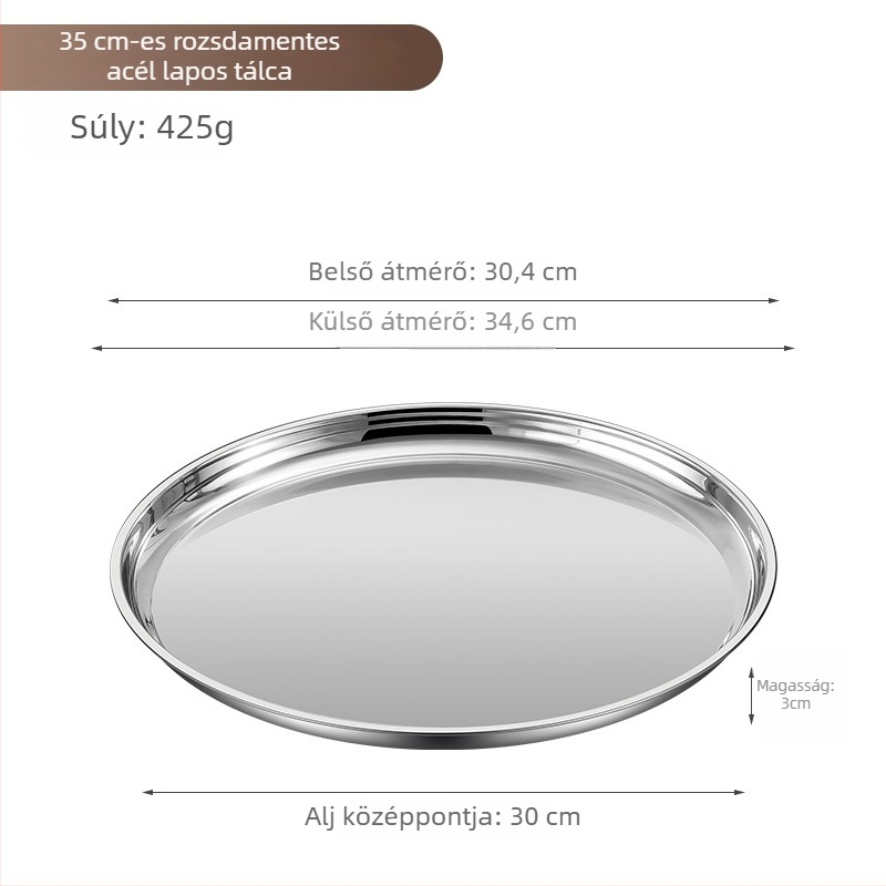Rozsdamentes acél kerek tál – extrán vastag, fényes felület, szállodai és éttermi használatra