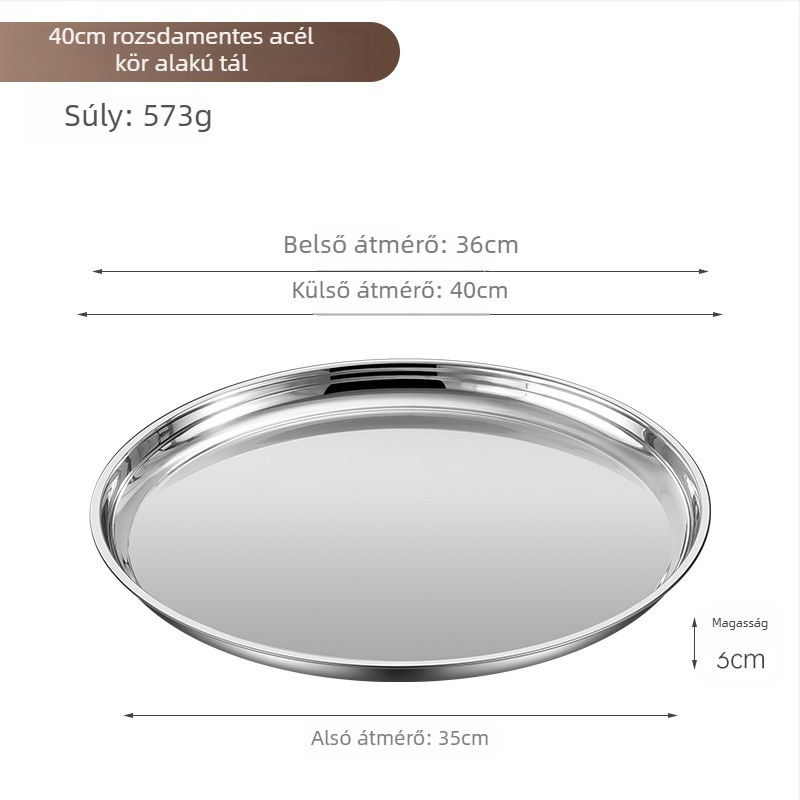 Rozsdamentes acél kerek tál – extrán vastag, fényes felület, szállodai és éttermi használatra