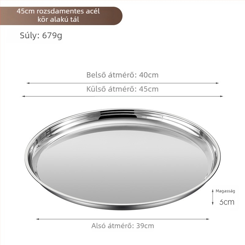 Rozsdamentes acél kerek tál – extrán vastag, fényes felület, szállodai és éttermi használatra