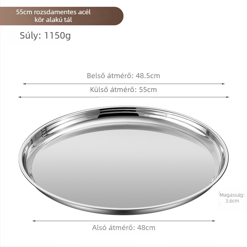 Rozsdamentes acél kerek tál – extrán vastag, fényes felület, szállodai és éttermi használatra
