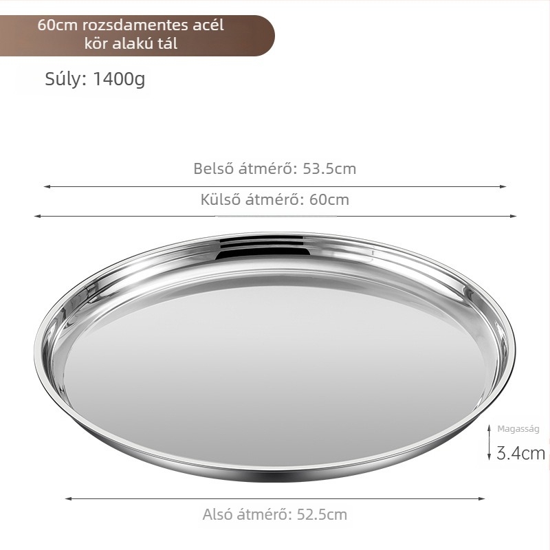 Rozsdamentes acél kerek tál – extrán vastag, fényes felület, szállodai és éttermi használatra