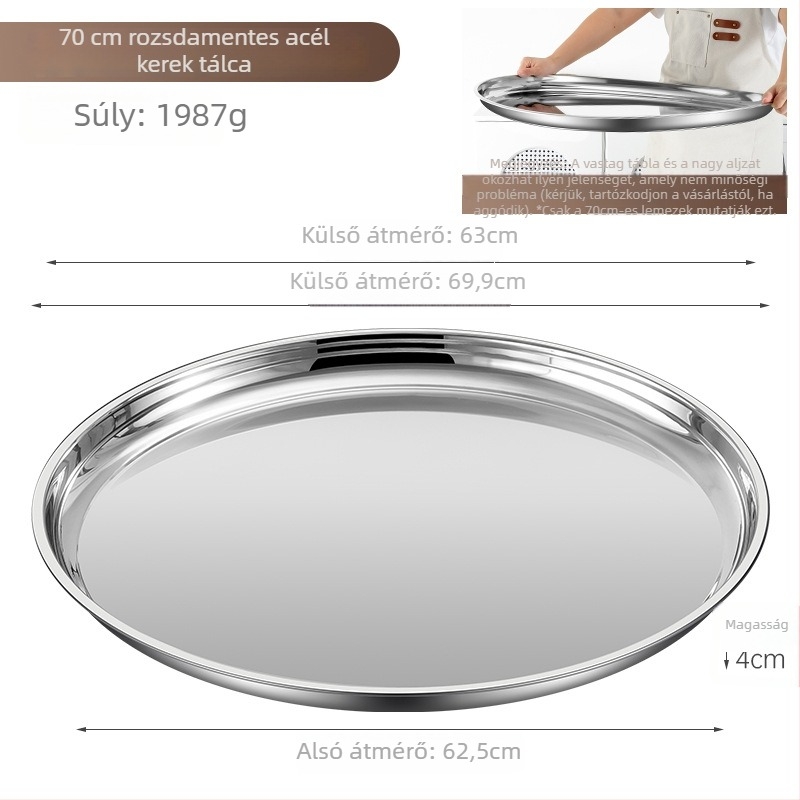 Rozsdamentes acél kerek tál – extrán vastag, fényes felület, szállodai és éttermi használatra