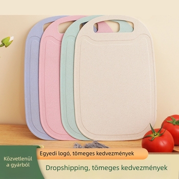 Családi négyszögletes vastagított műanyag vágódeszka búzaszálból, kétoldalas, konyhai gyümölcs- és húsfelvágáshoz