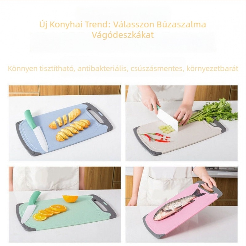Búzaszalmából készült vágódeszka – penészálló, sokoldalú konyhai vágódeszka zöldségekhez és gyümölcsökhöz, műanyag