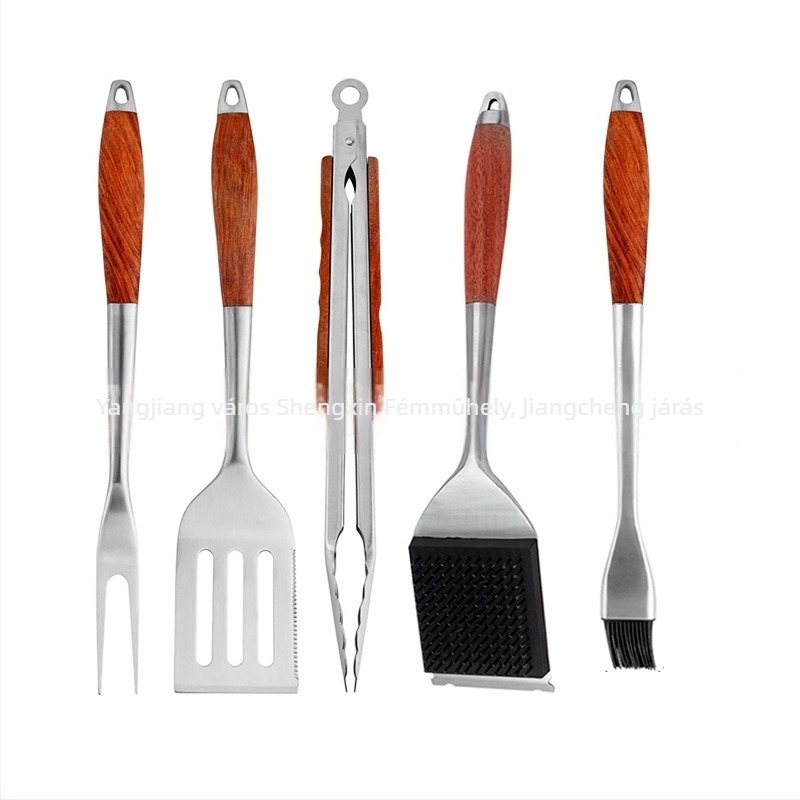 4–részes BBQ eszköz készlet rozsdamentes acélból – élelmiszer-klipsz, spatula és tisztító ecset