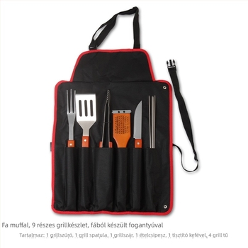 Rozsdamentes acél grillszerszám-készlet, 4 rész: kés, klip, villa, lapát; modern minimalist stílus; dobozban: 12 db
