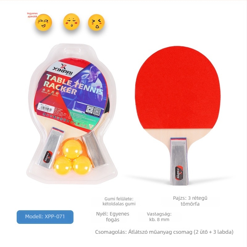 Xinpai asztalitenisz ütő nyárfa alaplemezzel, fordított ragasztó gumi, horizontális fogás, standard jellemzők