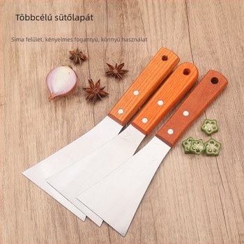 Konyhai spatula fága nyéllel és rozsdamentes acél pengével; csúszásmentes, hőálló, égési sérülések elleni védelem; többfunkciós konyhai eszköz