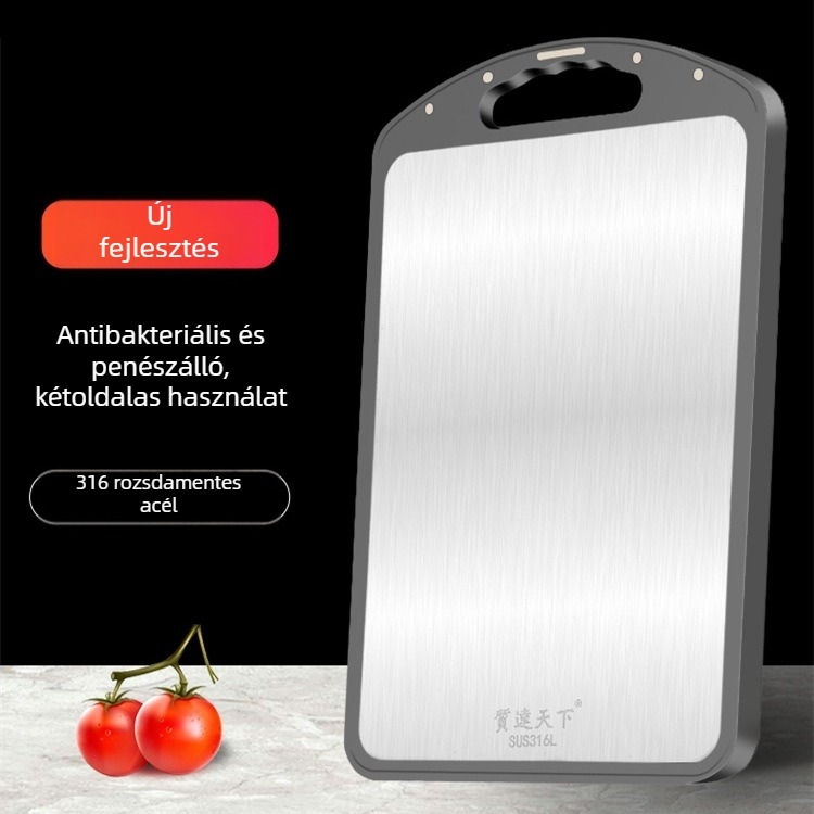 316 rozsdamentes acélból készült kettős oldalú vágódeszka, antibakteriális és penészmentes felülettel; gyúrólap 304 rozsdamentes acélból
