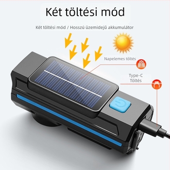 HARONBK Napenergia-töltésű kerékpár első lámpa, kürt és csengő, erős LED zseblámpa, hegymászáshoz éjszaka