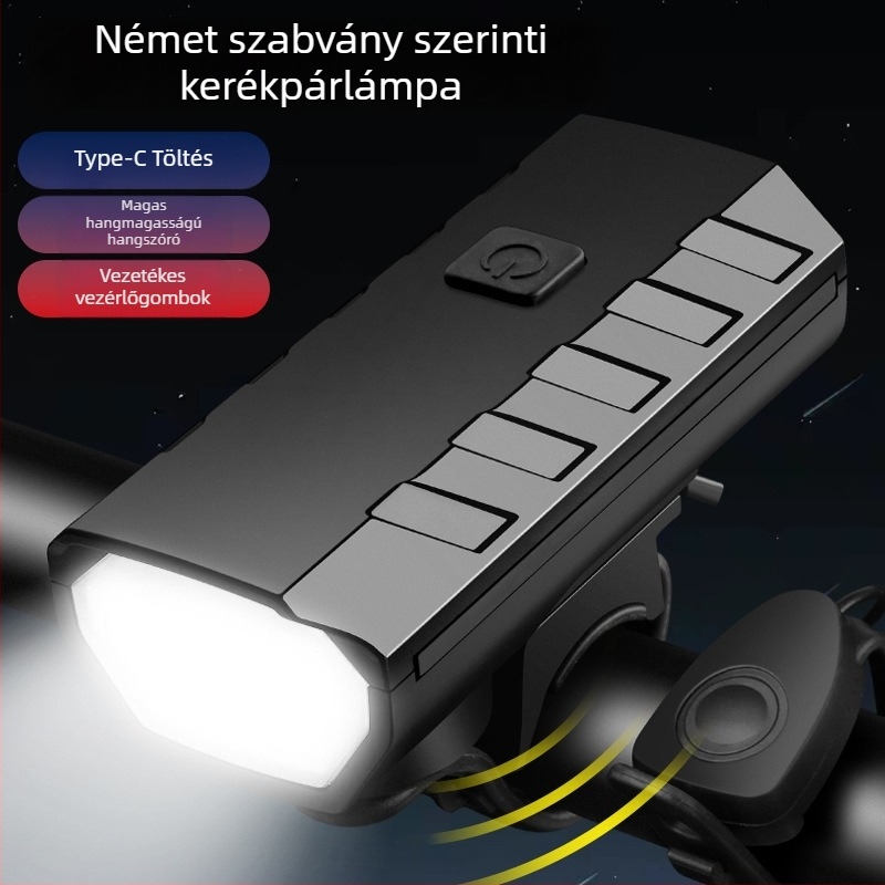 HARONBK Napenergia-töltésű kerékpár első lámpa, kürt és csengő, erős LED zseblámpa, hegymászáshoz éjszaka
