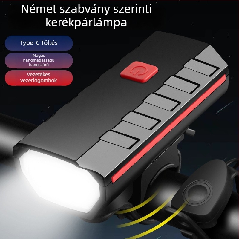 HARONBK Napenergia-töltésű kerékpár első lámpa, kürt és csengő, erős LED zseblámpa, hegymászáshoz éjszaka