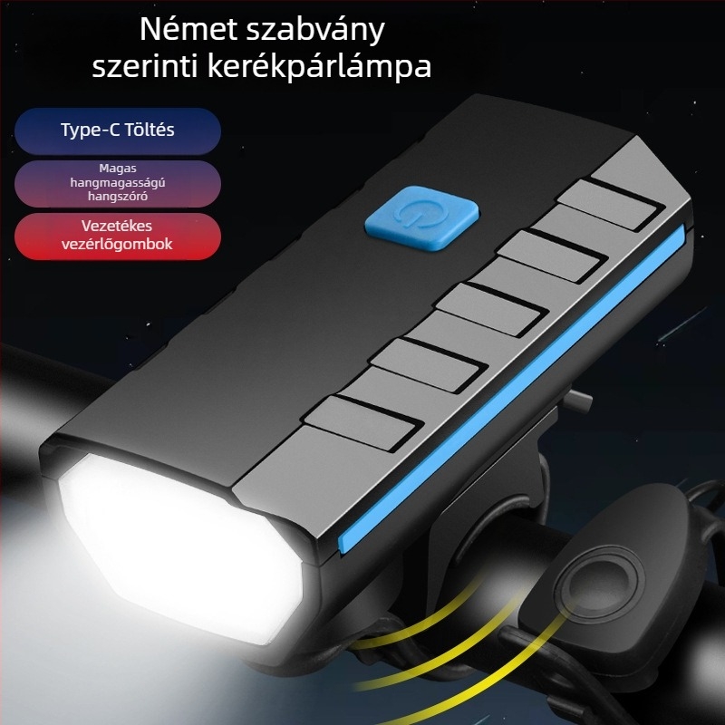 HARONBK Napenergia-töltésű kerékpár első lámpa, kürt és csengő, erős LED zseblámpa, hegymászáshoz éjszaka