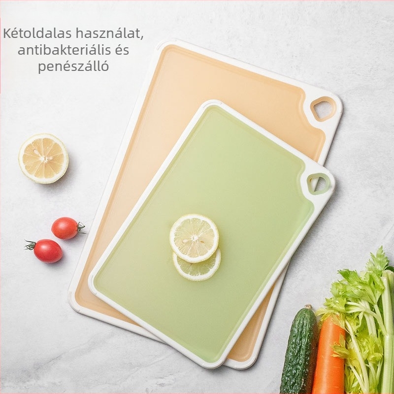 PP anyagú átlátszó konyhai vágódeszka, antibakteriális és penészmentes, kétoldalas, gyümölcsök és zöldségek számára
