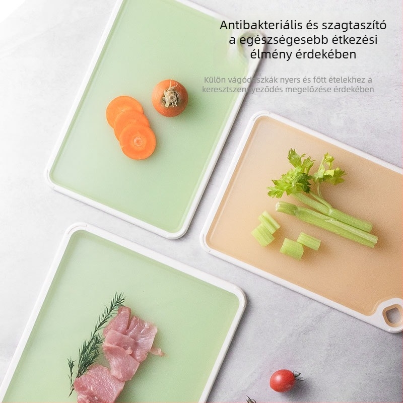 PP anyagú átlátszó konyhai vágódeszka, antibakteriális és penészmentes, kétoldalas, gyümölcsök és zöldségek számára
