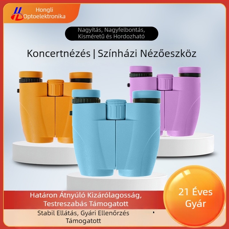 Egyedi kis binokuláris 10x25 bevonatokkal; logónyomtatás és testreszabott csomagolás elérhető (nagyítás 10x, objektív átmérő 25 mm, látómező 5,2°)