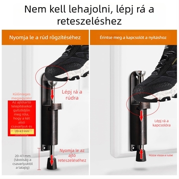 Rugós ajtóstopper pedállal működtetve, ütközésvédő, szabad megállási pozíció, fúrás szükséges