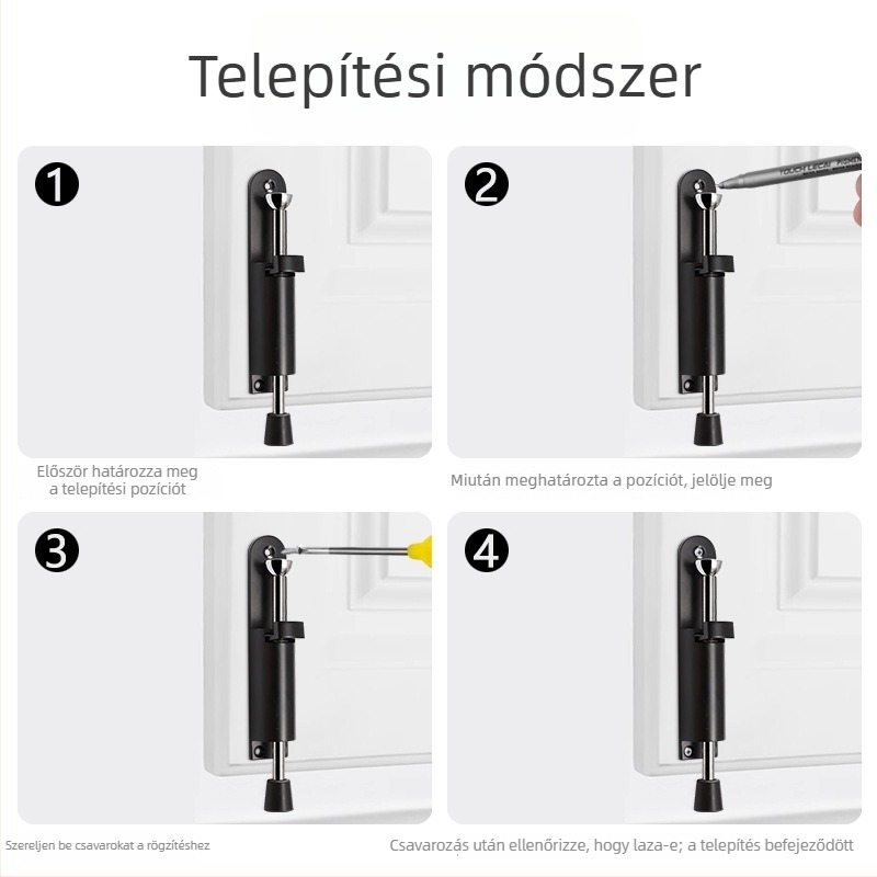 Rugós ajtóstopper pedállal működtetve, ütközésvédő, szabad megállási pozíció, fúrás szükséges