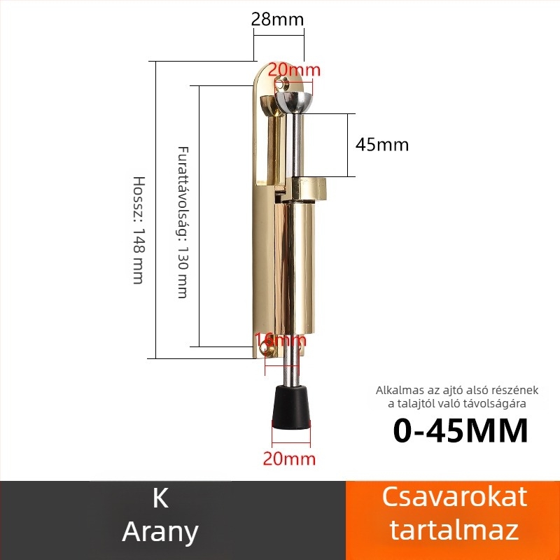 Rugós ajtóstopper pedállal működtetve, ütközésvédő, szabad megállási pozíció, fúrás szükséges