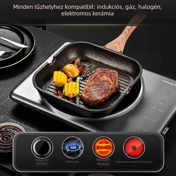 Maifan kő serpenyő, tapadásmentes, kompatibil indukciós és gáztűzhelyhez, többrétegű alja