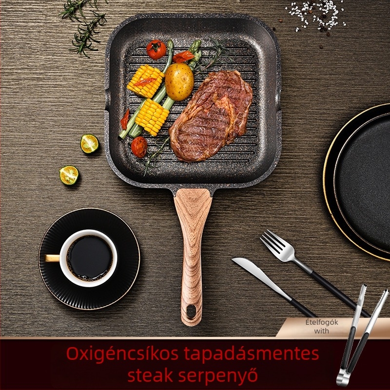 Maifan kő serpenyő, tapadásmentes, kompatibil indukciós és gáztűzhelyhez, többrétegű alja