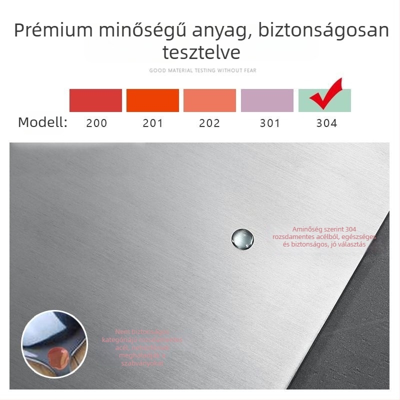 Rozsdamentes acél vágódeszka – minimalista dizájn, antibakteriális, gombaellenes, csúszásmentes
