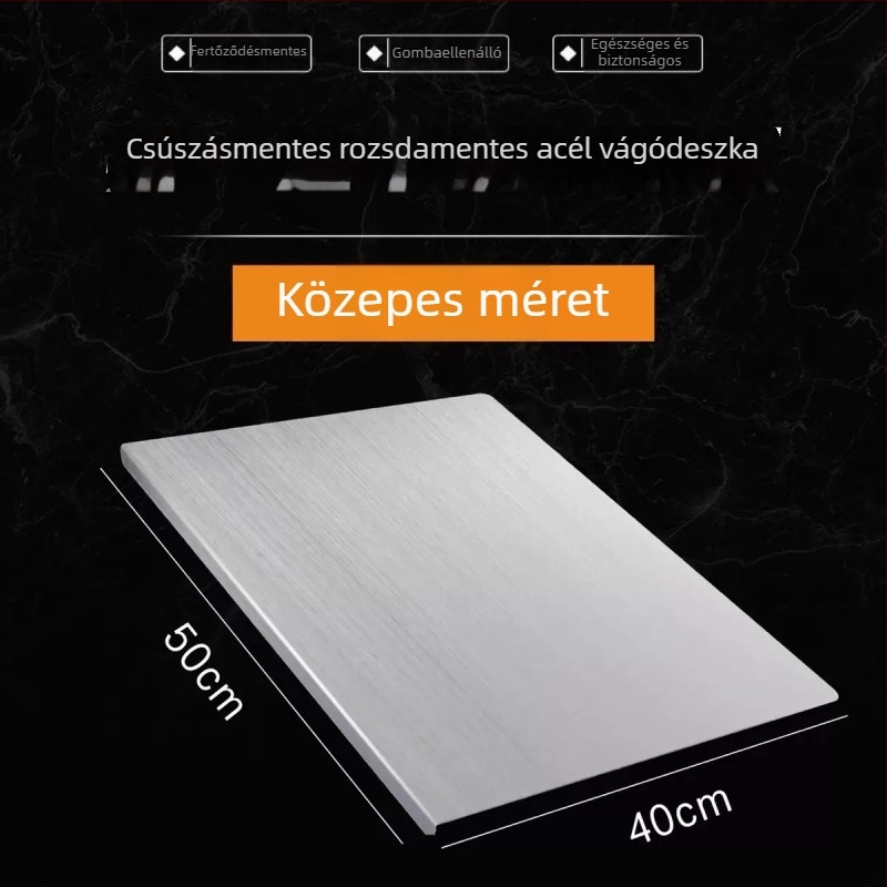Rozsdamentes acél vágódeszka – minimalista dizájn, antibakteriális, gombaellenes, csúszásmentes