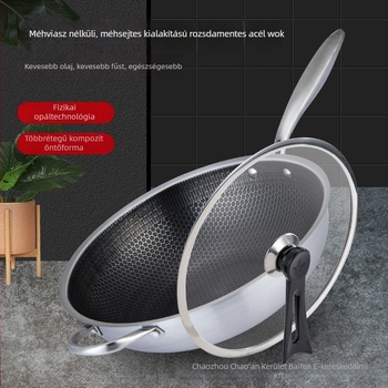 410 rozsdamentes acél wok, méhsejt mintás, tapadásmentes modell, egy alap, mélység 8,8 cm, súly 2 kg, kínai stílus