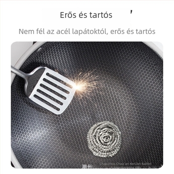 410 rozsdamentes acél wok, méhsejt mintás, tapadásmentes modell, egy alap, mélység 8,8 cm, súly 2 kg, kínai stílus
