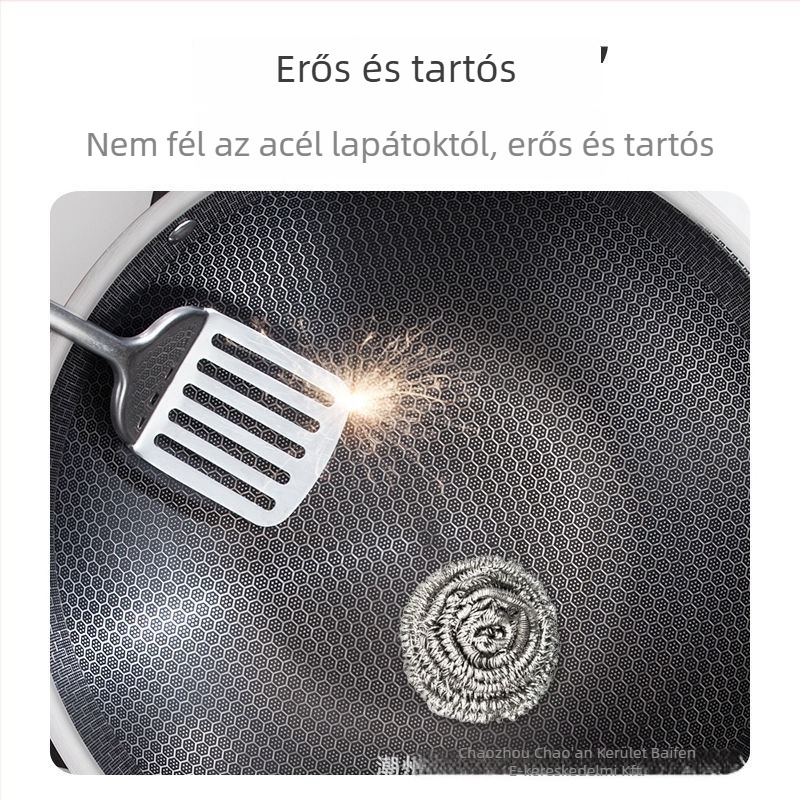 410 rozsdamentes acél wok, méhsejt mintás, tapadásmentes modell, egy alap, mélység 8,8 cm, súly 2 kg, kínai stílus
