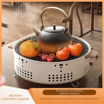 Kerek kör alakú kültéri BBQ sütő teafőzéséhez – beltéri grill, többfunkciós, hordozható, szélálló, szétszedhető (Kerek, 2kg, Többfunkciós, Hordozható, Szétszedhető)