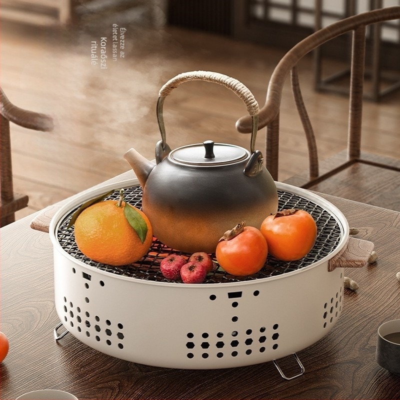 Kerek kör alakú kültéri BBQ sütő teafőzéséhez – beltéri grill, többfunkciós, hordozható, szélálló, szétszedhető (Kerek, 2kg, Többfunkciós, Hordozható, Szétszedhető)