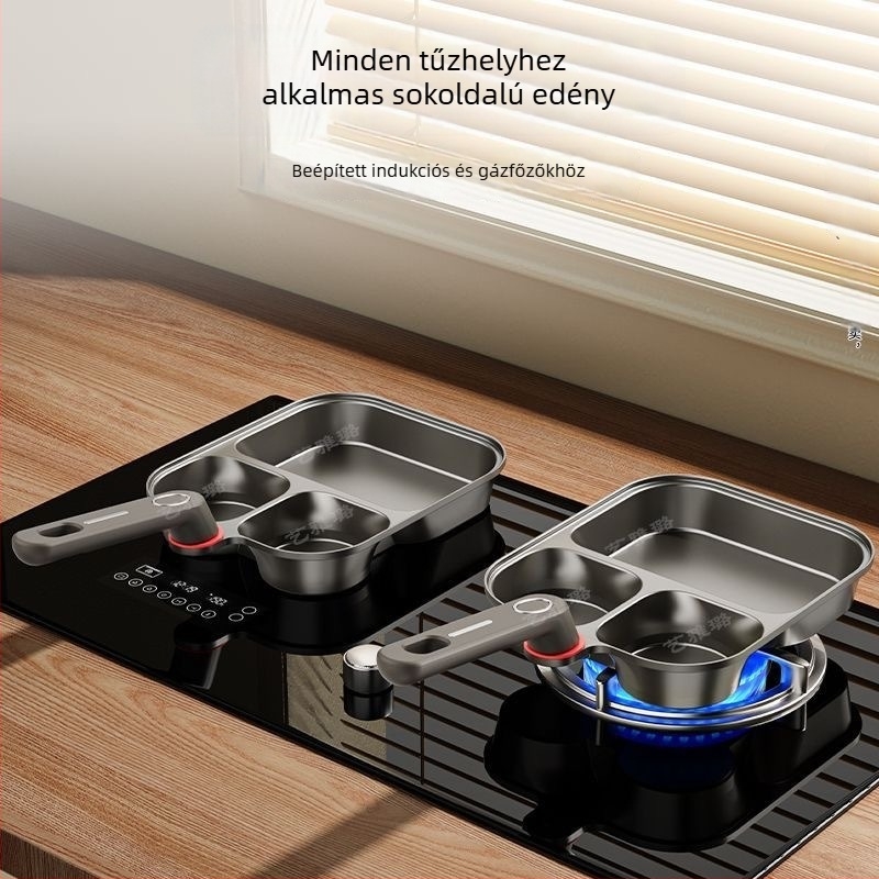 3-in-1 reggeliző serpenyő Titanium testtel, tapadásmentes, füstmentes, többszörös aljzat, univerzális tűzhelyhez