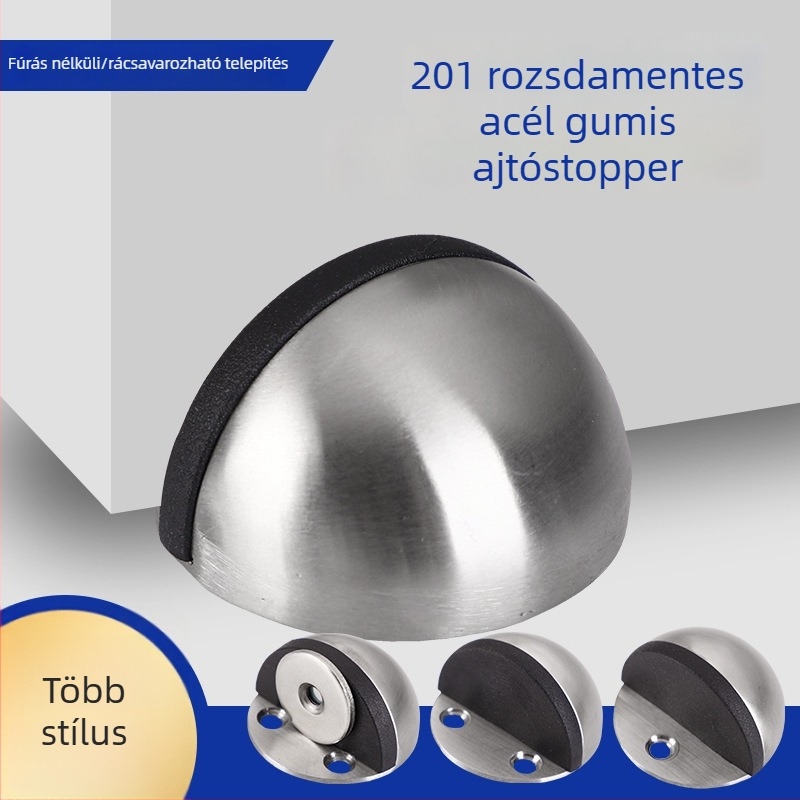 Rozsdamentes acél ajtóütő mágneses rögzítéssel, talajszívó szerelés, kefés felület, modern minimál dizájn