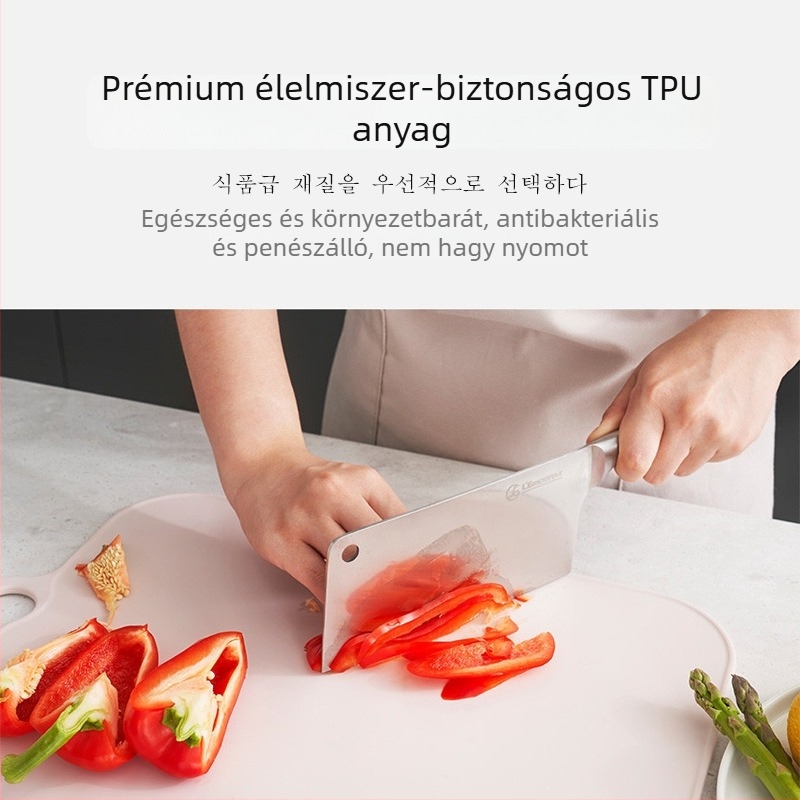 TPU vágódeszka készlet állvánnyal, élelmiszer-minőségű, kétoldalas, gyümölcsök és zöldségek számára