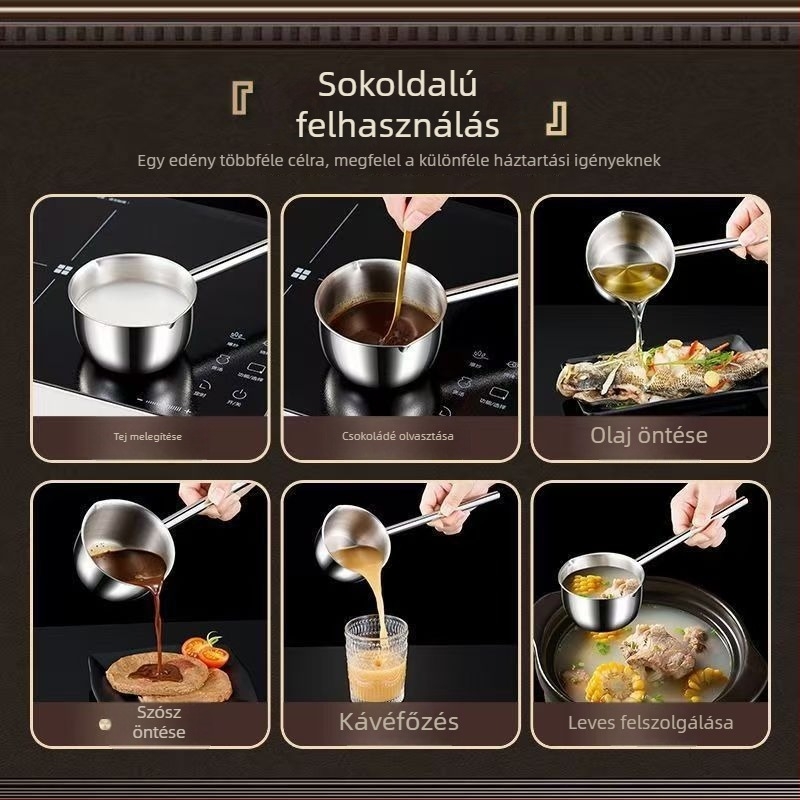 304 rozsdamentes acél mini olajtál hosszú nyéllel az olaj öntéséhez és permetezéséhez; elérhető 300 ml és 500 ml