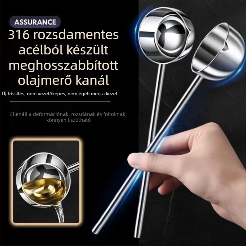 304 rozsdamentes acél mini olajtál hosszú nyéllel az olaj öntéséhez és permetezéséhez; elérhető 300 ml és 500 ml