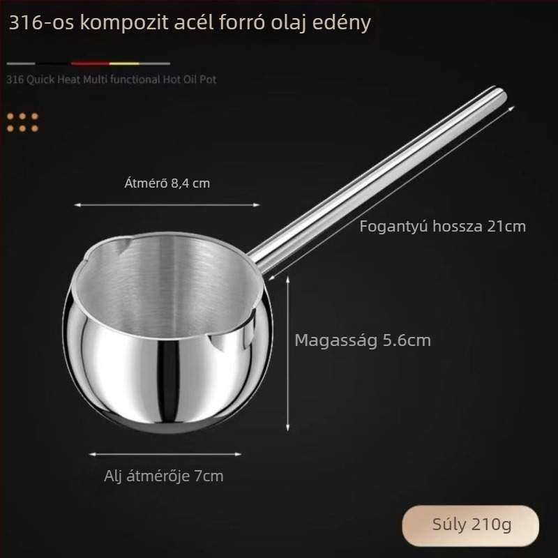 304 rozsdamentes acél mini olajtál hosszú nyéllel az olaj öntéséhez és permetezéséhez; elérhető 300 ml és 500 ml