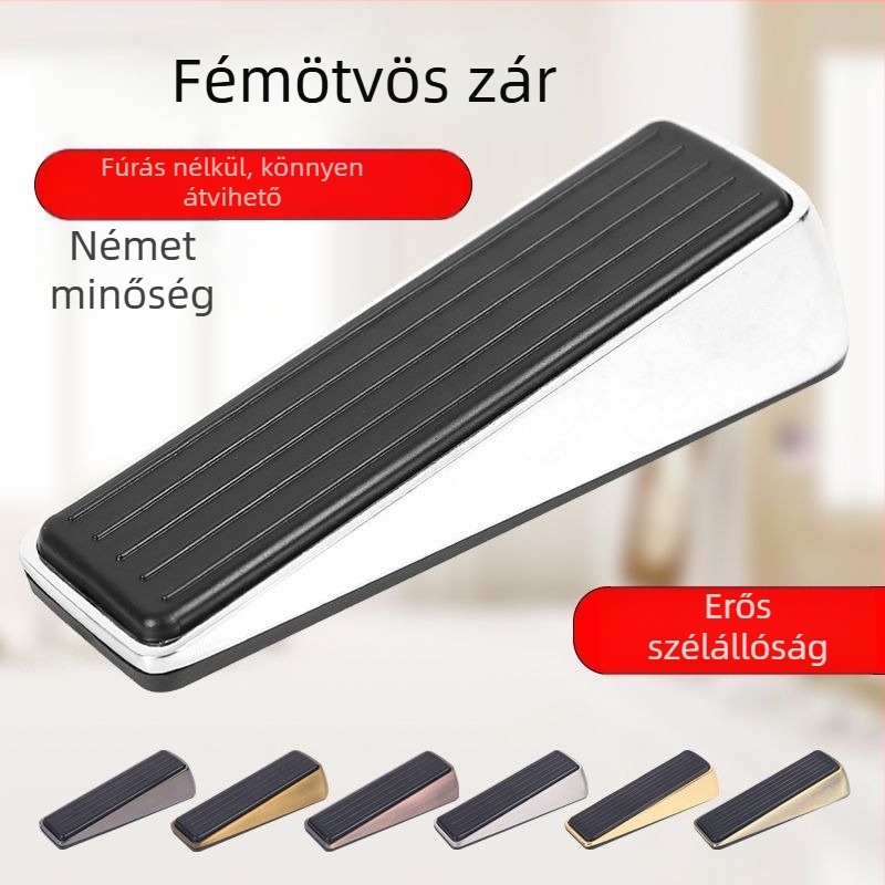 Zinkötvözet ajtóstopper csúszásmentes gumibázissal, padlóba szerelhető, ütésvédelmi védelem