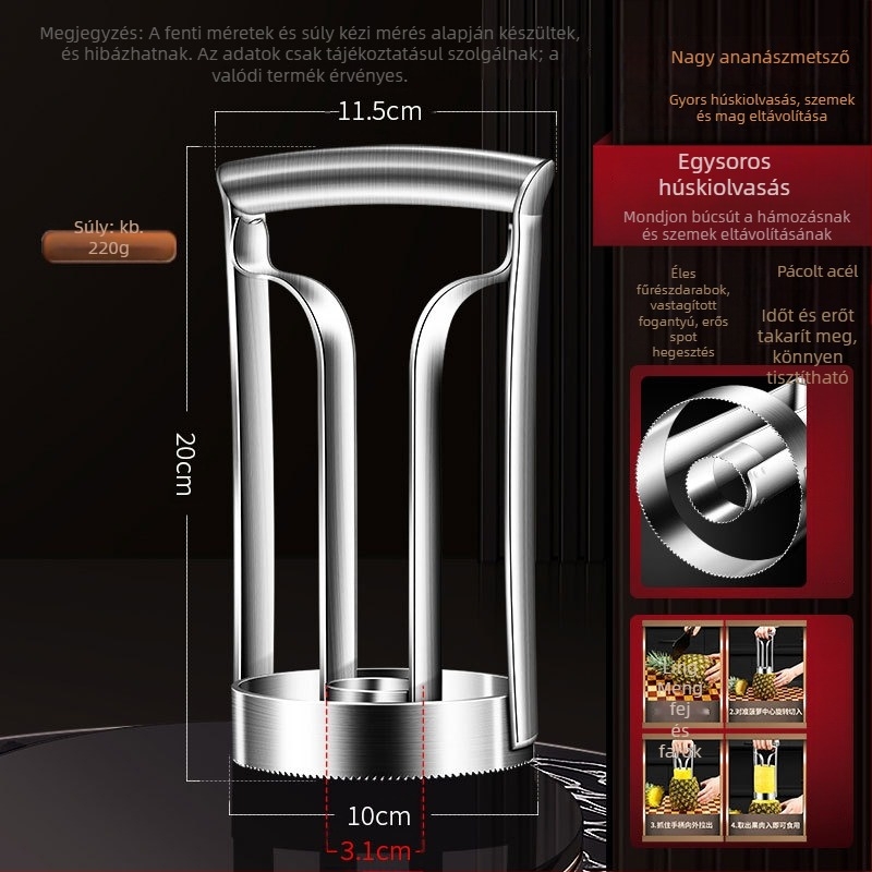 Ananászkivágó és magkivágó, 304 rozsdamentes acél, erőfeszítés-megtakarítás, többfunkciós, modern minimalist dizájn
