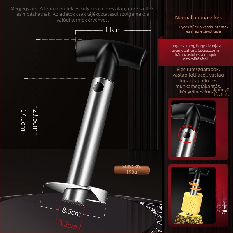 Ananászkivágó és magkivágó, 304 rozsdamentes acél, erőfeszítés-megtakarítás, többfunkciós, modern minimalist dizájn