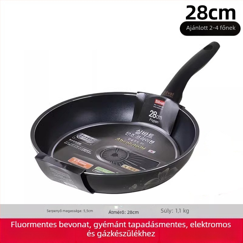 Silvat Absor Flat Frying Pan – tapadásmentes, gyógyászati kő anyag, Koreai stílus, kompatibil gáz- és indukciós főzőfelülettel