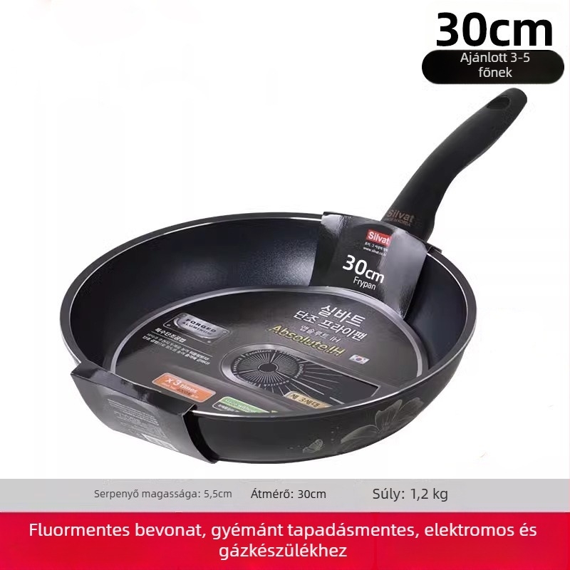 Silvat Absor Flat Frying Pan – tapadásmentes, gyógyászati kő anyag, Koreai stílus, kompatibil gáz- és indukciós főzőfelülettel