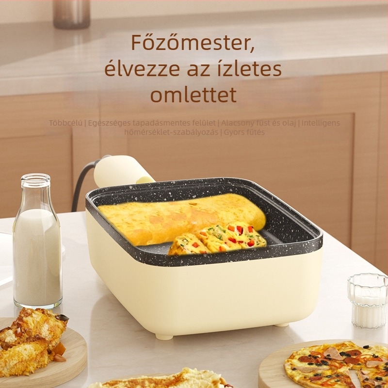 Elektromos serpenyő tapadásmentes bevonattal, alumínium ötvözet, négyszögletes aljzat, 220V, 710W
