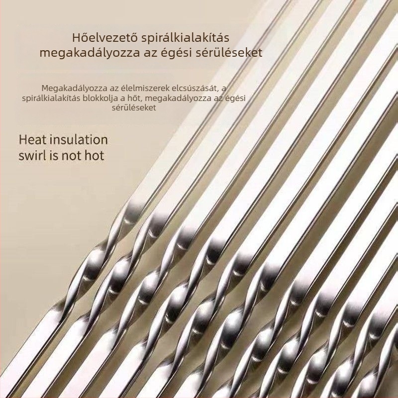 Rozsdamentes acél grillnyársak készlet – lapos és kerek nyársak, kültéri báránynyársakhoz, grill eszközök