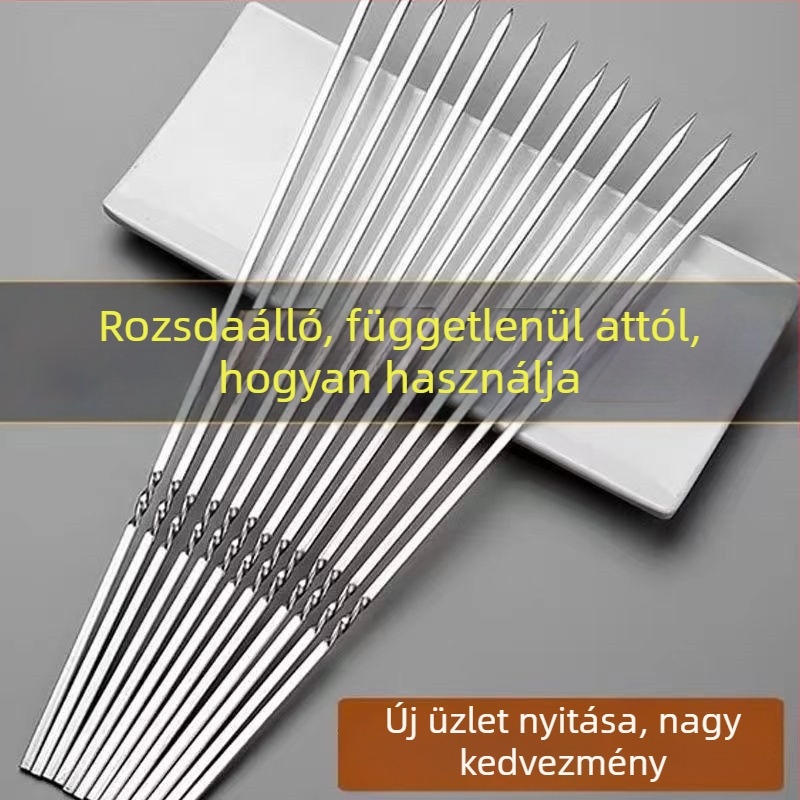 Rozsdamentes acél grillnyársak készlet – lapos és kerek nyársak, kültéri báránynyársakhoz, grill eszközök