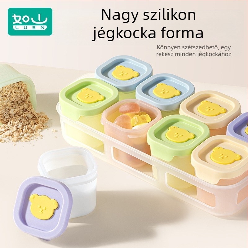 Szilikon babaételhez készített jégkocka-tál, 2 darabos készlet, független adagokkal, fagylasztás és párolás számára, Lusn/Rushan, 12 hónaptól