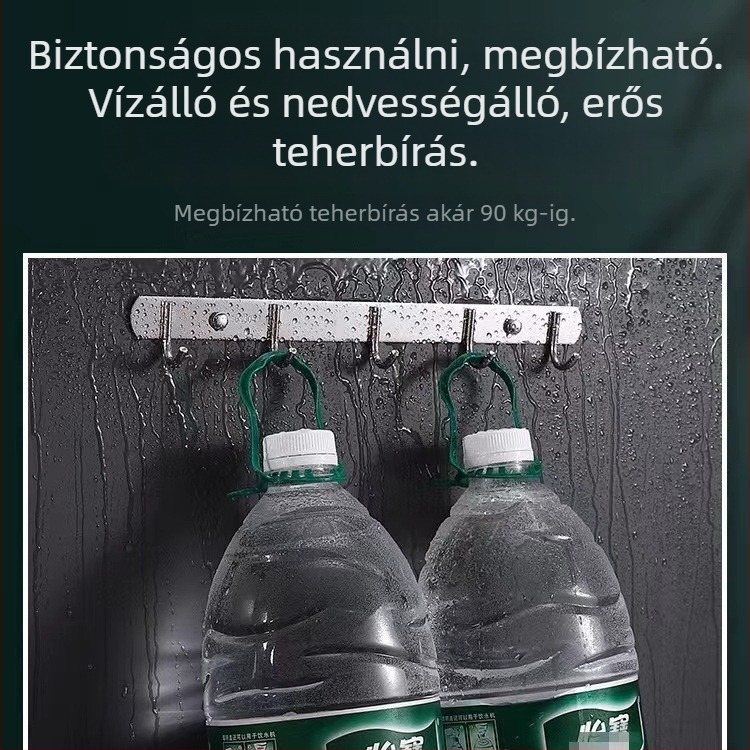 Rozsdamentes acélból készült, falra szerelhető akasztó- és tároló konyha és fürdőszoba számára, fúrás nélkül, egyrétegű dizájn (Anyag: rozsdamentes acél; Teherbírás: 30 kg; Felületkezelés: polírozás; Stílus: könnyű luxus)
