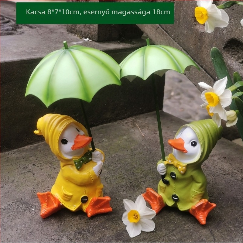 Kerti kacsa díszfigura – kézzel festett szintetikusgyantából készült szobor, udvarra, teraszra és balkonra, időjárásálló