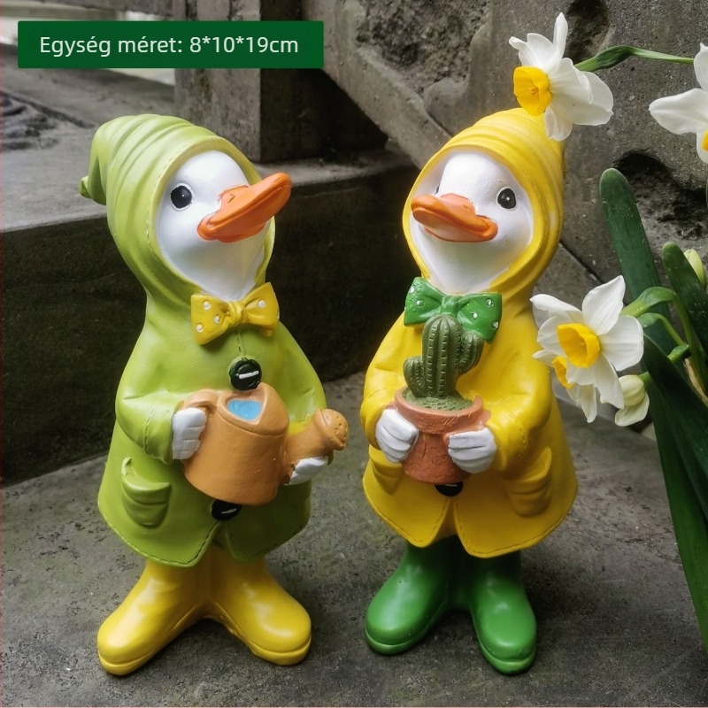 Kerti kacsa díszfigura – kézzel festett szintetikusgyantából készült szobor, udvarra, teraszra és balkonra, időjárásálló